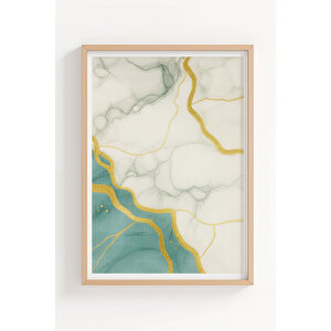 Mermer Desenli 3’lü Soyut Ahşap Çerçeveli Tablo Seti - Çalışma Odası Dekoru 50x70 cm