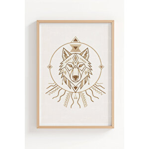 Geometrik Kurt Figürlü 3’lü Ahşap Çerçeveli Tablo Seti - Salon Duvar Dekoru 50x70 cm