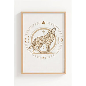 Geometrik Kurt Figürlü 3’lü Ahşap Çerçeveli Tablo Seti - Salon Duvar Dekoru 50x70 cm