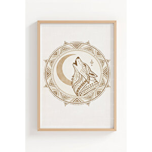 Geometrik Kurt Figürlü 3’lü Ahşap Çerçeveli Tablo Seti - Salon Duvar Dekoru