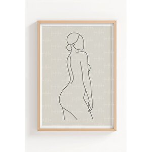 Minimalist Kadın Figürü 3 Parçalı Ahşap Çerçeveli Tablo Seti 50x70 cm