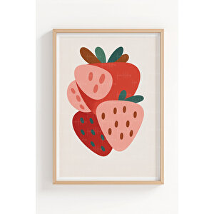 Minimalist Meyve İllüstrasyonu 3’lü Ahşap Çerçeveli Tablo Seti 30x42 cm