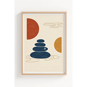 Minimalist Japon Kültürü İllüstrasyonu 3’lü Ahşap Çerçeveli Tablo Seti