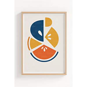Minimalist Meyve İllüstrasyonu 3’lü Ahşap Çerçeveli Tablo Seti 50x70 cm