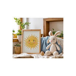 Bebek Ve Çocuk Odası Sarı Güneş, Ay Ve Bulut Tema Ahşap Çerçeveli 3'lü Tablo Seti 21x30 cm