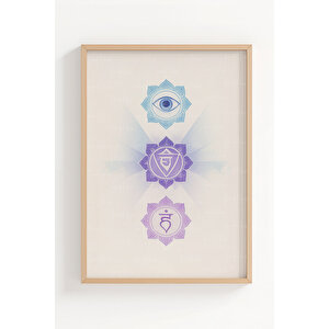 Çakra Sembolleri Manevi İllüstrasyon 3’lü Ahşap Çerçeveli Tablo Seti 30x42 cm