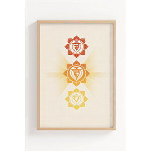 Çakra Sembolleri Manevi İllüstrasyon 3’lü Ahşap Çerçeveli Tablo Seti