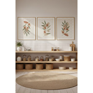 Zeytin Dalı 3’lü Ahşap Çerçeveli Tablo Seti - Mutfak Dekoru 21x30 cm