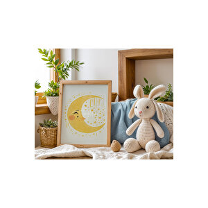 Bebek Ve Çocuk Odası Sarı Güneş, Ay Ve Bulut Tema Ahşap Çerçeveli 3'lü Tablo Seti