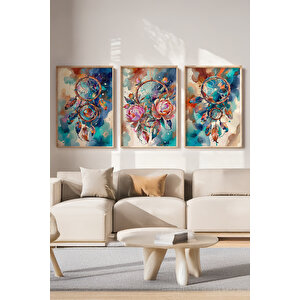 Renkli Düş Kapanı 3 Parçalı Ahşap Çerçeveli Tablo Seti 50x70 cm