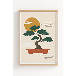 Minimalist Japon Kültürü İllüstrasyonu 3’lü Ahşap Çerçeveli Tablo Seti 30x42 cm