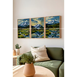Doğa Manzarası 3 Parçalı Ahşap Çerçeveli Tablo Seti-2 21x30 cm