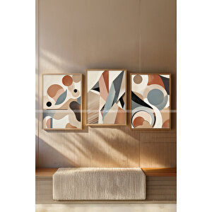 Minimal Geometrik 3'lü Ahşap Tablo Seti 30x42 30x42 cm