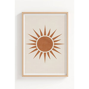 Güneş Ay Ve Gökyüzü 3 Parçalı Ahşap Çerçeveli Tablo Seti - Minimalist 50x70 cm