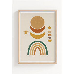 Güneş Ay Ve Gökyüzü 3 Parçalı Ahşap Çerçeveli Tablo Seti - Minimalist 50x70 cm