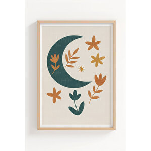 Güneş Ay Ve Gökyüzü 3 Parçalı Ahşap Çerçeveli Tablo Seti - Minimalist