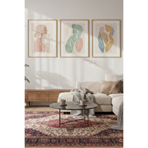 Soyut Kadın Silüeti Minimalist 3 Parçalı Ahşap Çerçeveli Tablo Seti 30x42 cm