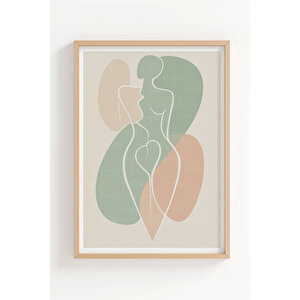Soyut Kadın Silüeti Minimalist 3 Parçalı Ahşap Çerçeveli Tablo Seti 30x42 cm