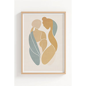 Soyut Kadın Silüeti Minimalist 3 Parçalı Ahşap Çerçeveli Tablo Seti