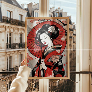 Japon Kadın Figürlü 3'lü Ahşap Çerçeveli Tablo Seti 30x42 30x42 cm