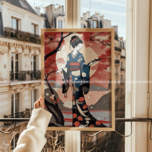 Japon Kadın Figürlü 3'lü Ahşap Çerçeveli Tablo Seti 30x42 30x42 cm