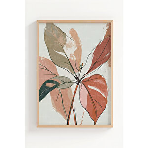 Çiçek Ve Yaprak Desenli 3 Parçalı Ahşap Çerçeveli Tablo Seti 21x30 cm