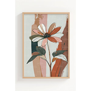 Çiçek Ve Yaprak Desenli 3 Parçalı Ahşap Çerçeveli Tablo Seti 21x30 cm