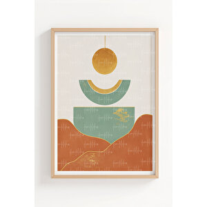 Güneş Ve Dağlar 3’lü Geometrik Ahşap Çerçeveli Tablo Seti - Modern Dekor 21x30 cm