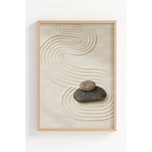 Zen Taşları 3’lü Ahşap Çerçeveli Tablo Seti - Minimalist Duvar Dekoru 30x42 cm