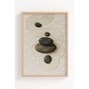Zen Taşları 3’lü Ahşap Çerçeveli Tablo Seti - Minimalist Duvar Dekoru
