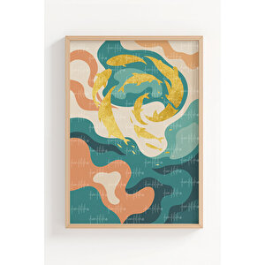 Soyut Dalgalar 3’lü Modern Ahşap Çerçeveli Tablo Seti - Salon Dekorasyonu 50x70 cm