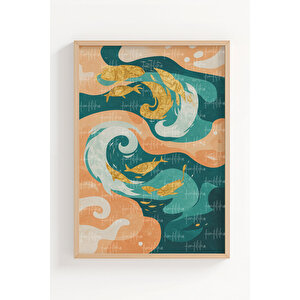 Soyut Dalgalar 3’lü Modern Ahşap Çerçeveli Tablo Seti - Salon Dekorasyonu