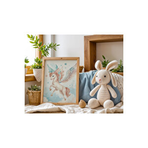 Bebek Ve Çocuk Odası Unicorn Ve Ejderha Tema Ahşap Çerçeveli 3'lü Tablo Seti