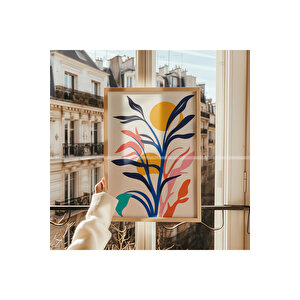 Soyut Doğa Ve Renkli Bitkiler 3 Parçalı Ahşap Çerçeveli Tablo Seti 30x42 cm