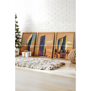 Modern Gökdelen 3 Parçalı Ahşap Çerçeveli Tablo Seti-2 30x42 cm