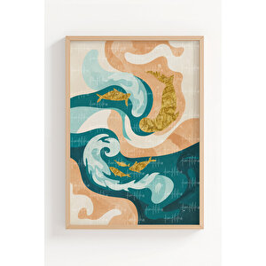 Soyut Dalgalar 3’lü Modern Ahşap Çerçeveli Tablo Seti - Salon Dekorasyonu 21x30 cm