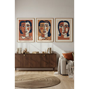 Soyut Yüz Portreleri 3’lü Ahşap Çerçeveli Tablo Seti 30x42 cm