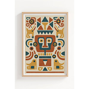Aztek Tribal Desen 3’lü Ahşap Çerçeveli Tablo Seti 30x42 cm