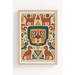 Aztek Tribal Desen 3’lü Ahşap Çerçeveli Tablo Seti