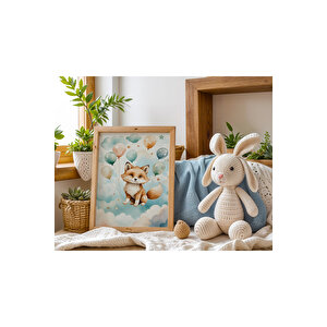 Bebek Ve Çocuk Odası Balonlu Sevimli Hayvanlar Tema Ahşap Çerçeveli 3'lü Tablo Seti 21x30 cm