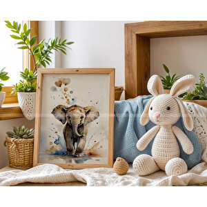 Zürafa, Fil Ve Aslan 3’lü 1. Kalite Ahşap Çerçeveli Tablo Seti – Bebek Odası Dekoru 30x42 cm