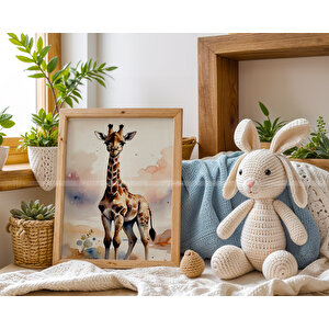 Zürafa, Fil Ve Aslan 3’lü 1. Kalite Ahşap Çerçeveli Tablo Seti – Bebek Odası Dekoru 21x30 cm