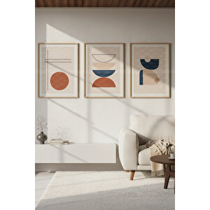 Boho Geometrik Soyut Minimalist 3 Parçalı Ahşap Çerçeveli Tablo Seti 30x42 cm