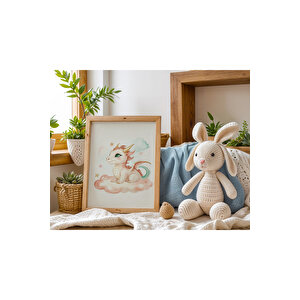 Bebek Ve Çocuk Odası Unicorn Ve Ejderha Tema Ahşap Çerçeveli 3'lü Tablo Seti 30x42 cm