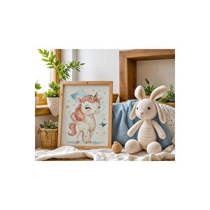 Bebek Ve Çocuk Odası Unicorn Ve Ejderha Tema Ahşap Çerçeveli 3'lü Tablo Seti 30x42 cm