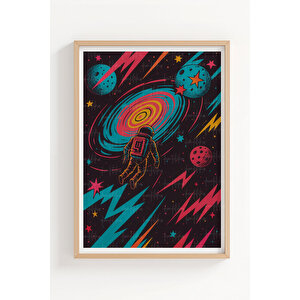 Astronot Ve Roket 3’lü Uzay Temalı Ahşap Çerçeveli Tablo Seti - Genç Odası Dekoru 21x30 cm