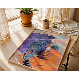 Renkli Soyut Desenli Ahşap Çerçeveli 3'lü Tablo Seti 21x30 cm