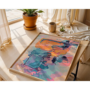 Renkli Soyut Desenli Ahşap Çerçeveli 3'lü Tablo Seti 21x30 cm