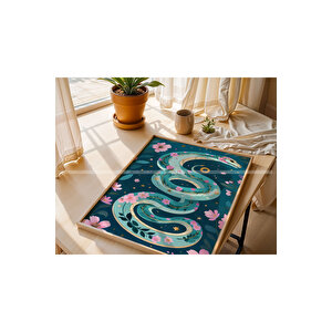 Mitolojik Yılan Sanatı 3 Parçalı Ahşap Çerçeveli Tablo Seti-2 21x30 cm