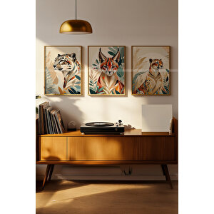 Vahşi Doğa Temalı 3'lü Ahşap Çerçeveli Tablo Seti 30x42 30x42 cm